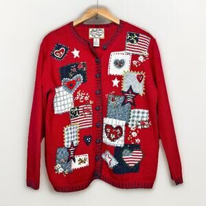 Heirloom Collectibles Vintage America USA Cardigan Size M Novelty Sweater button